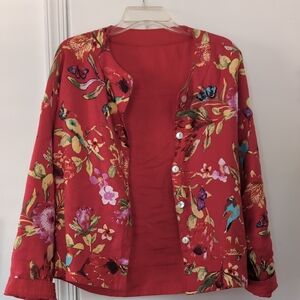 Floral Red Button-Up Jacket